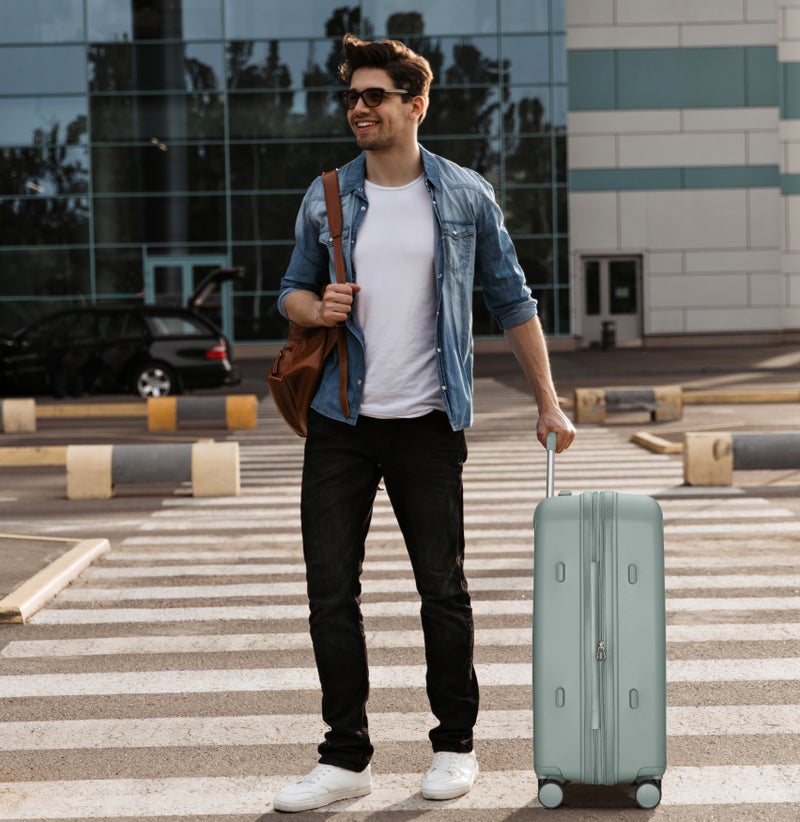 CABINPRO Unisex Expandable Large Checked PP Fashion Trolley Lightweight Hard Shell Spinner luggage with 360° Degree 4 Twin Wheel and Double Zippers CP003 Green - Image 2